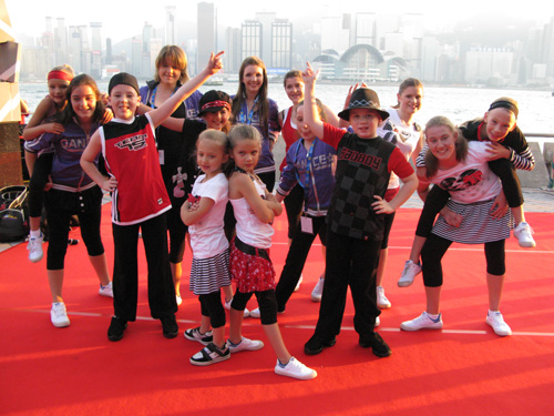 Dance Connection Studio Hong Kong Tour 2009 - DCS Students at the Avenue Of The Stars with Hong Kong's famous skyline in the background